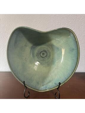 Handmade Heart Shaped 8 Inch Bowl Pottery Blue Teal Glazed Ceramic Home Decor